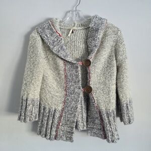 FREE PEOPLE | hooded button-front cardigan sweater gray cream wool blend Sz M